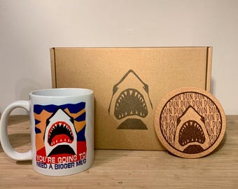 Coffret cadeau mug attaque de requin pour une personne : 50e anniversaire - coffret cadeau homme - film - Noël pour papa