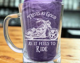 Laser Engraved Motorbike Tankard Gift Set - Glass Tankard – Laser Engraved Pint Beer Mug – Biker Gift for Him, Dad, Father’s Day, Christmas