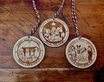 Crèche de Noël chien à suspendre, lot de 3 - Décorations de Noël pour chiens