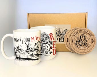 Alice au pays des merveilles - Coffret cadeau mug et sous-verre - Gravure laser - infusion - tasse à café