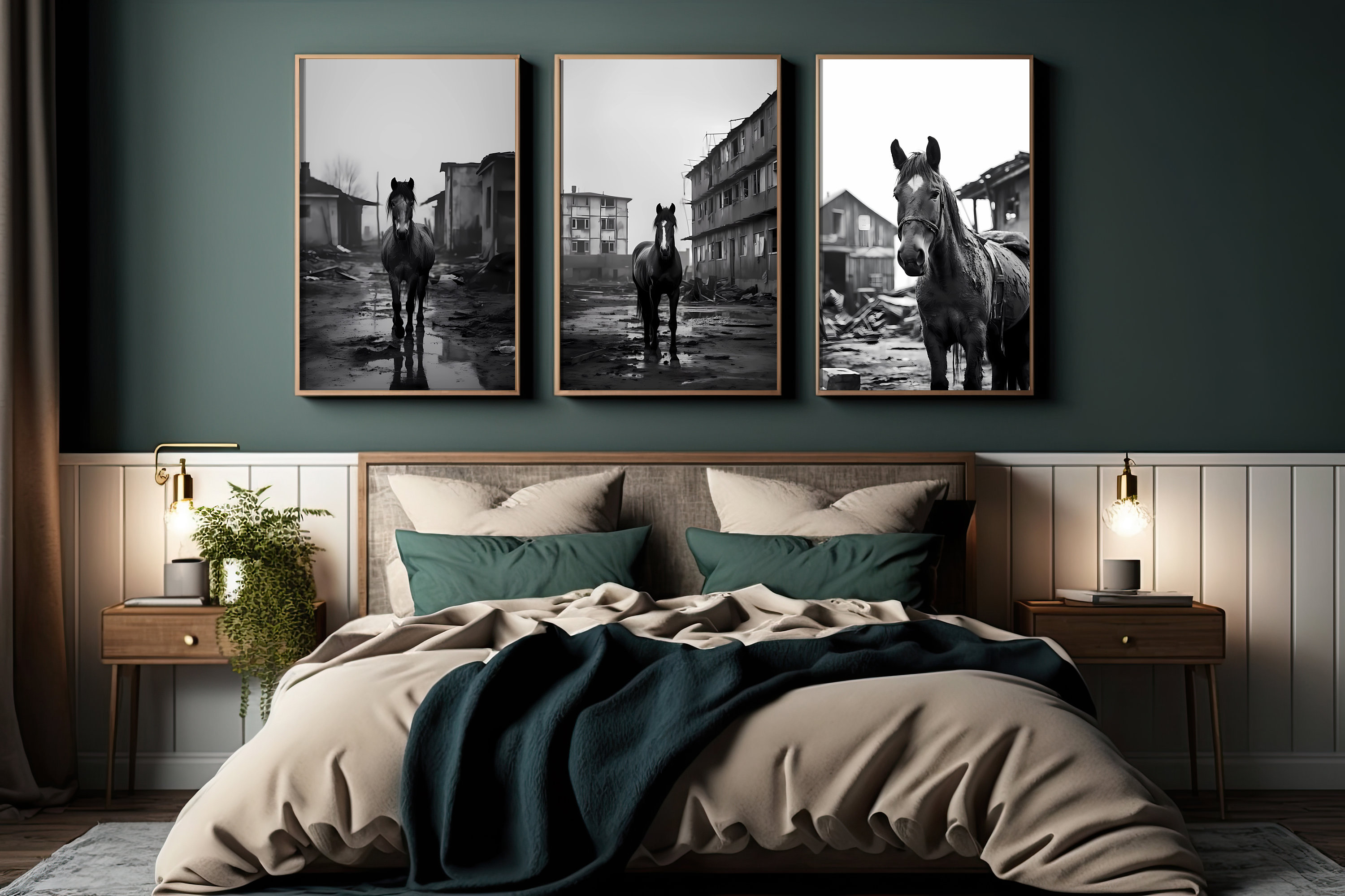 Set of 3 Horses Prints, Horses Wall Art Set, DIGITAL DOWNLOAD, Farm