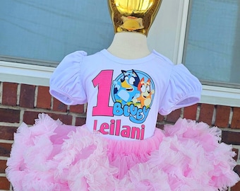 Blue Dog First Birthday Tutu Outfit, Personalized Baby Girl Set