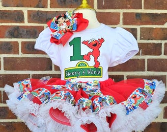 Personalized Elmo Birthday Tutu Outfit, Handmade Red Monster Theme