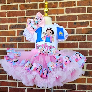 Miss Rachel Birthday Outfit Girl, Custom Tutu Set with Name & Age, 1st Birthday Outfit, Toddler Girl Birthday Shirt Tutu, Matching Hairclip.