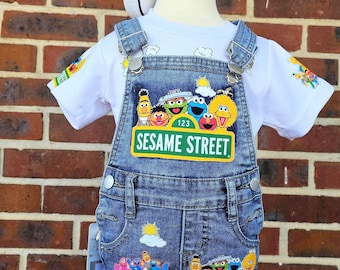 Custom Kids Denim Overalls, Personalized Birthday Outfit, Character Design
