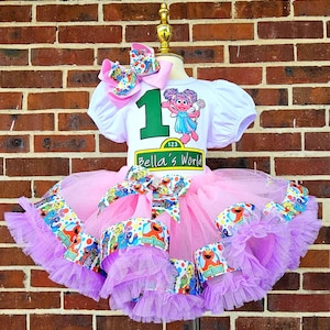 Abby Cadabby Birthday Outfit for Girls, 1st 2nd 3rd Birthday Tutu Set, Sesame Street Themed Baby Girl Party Dress, Custom Name Shirt & Tutu