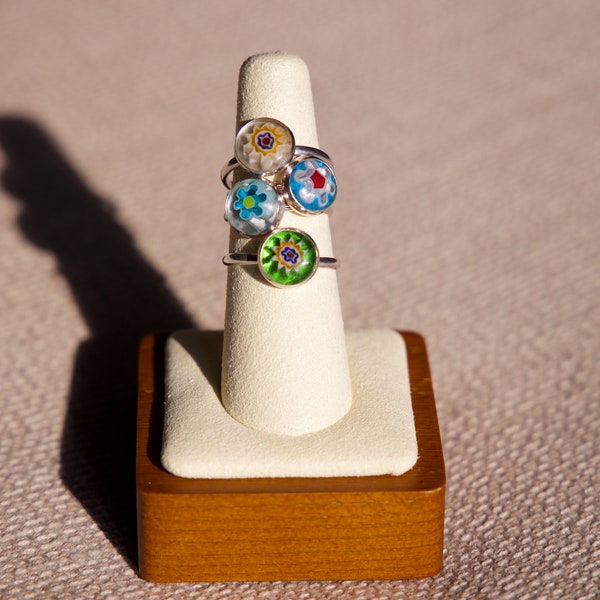 Millefiori Glass Ring Handmade Sterling Silver