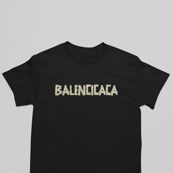 Balencicaca T-shirt, Funny Designer shirt, Fake Balenci Tape font shirt, fake designer Top, Gift for models, Unisex Jersey Short Sleeve Tee