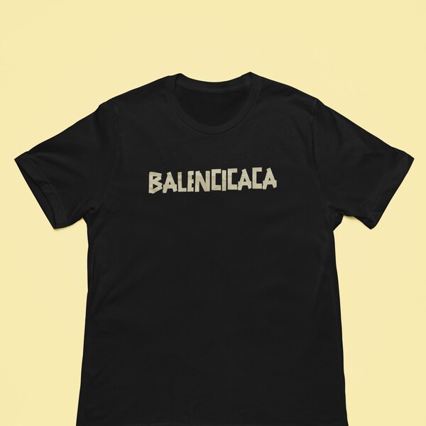 Balencicaca T-shirt, Funny Designer shirt, Fake Balenci Tape font shirt, fake designer Top, Gift for models, Unisex Jersey Short Sleeve Tee