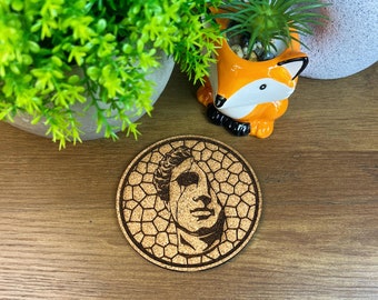 Set van 7 door het oude Rome geïnspireerde kurken onderzetters - Ontwerp met mozaïek en Romeinse figuren - 90 mm diameter - Eco-vriendelijk huisdecor, Caesar, Italiaans