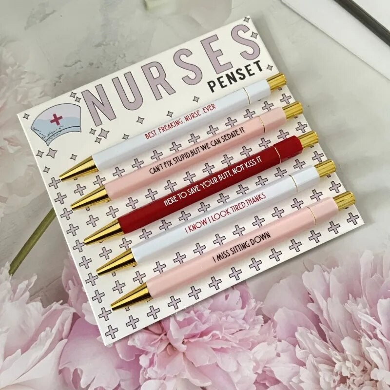 5Pcs Funny Nurses Pens Set with Funny Quotes Inspirational Smooth