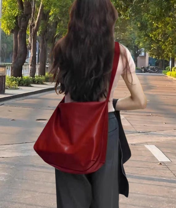Large Shoulder Crossbody Bag Large Soft Leather Bags smooth Vegan Leather Sling Bag With Zipper Etsy