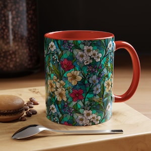 Stained Glass Floral Mug, Flower Design Tea Cup, Colorful Ceramic Coffee Mug, Kitchen Decor