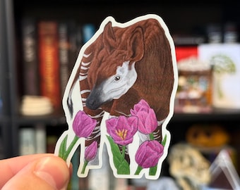 Okapi with tulips vinyl Sticker