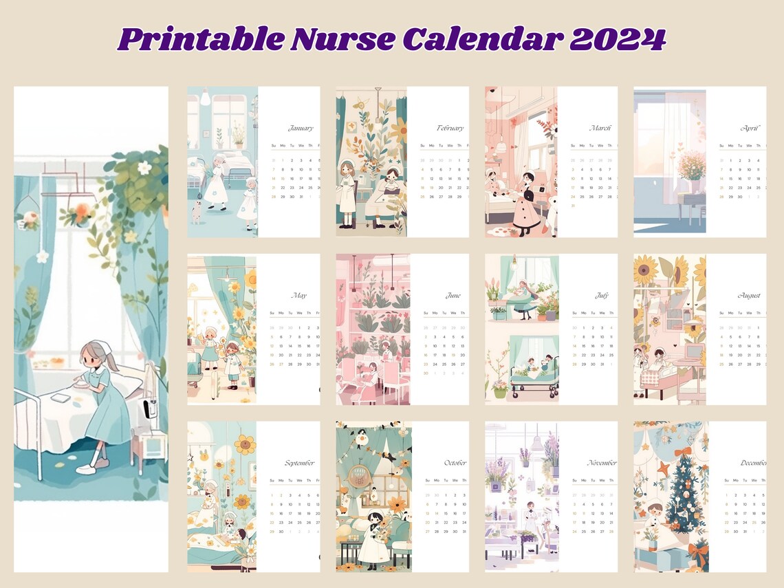 Printable Nurse Calendar 2024 Etsy