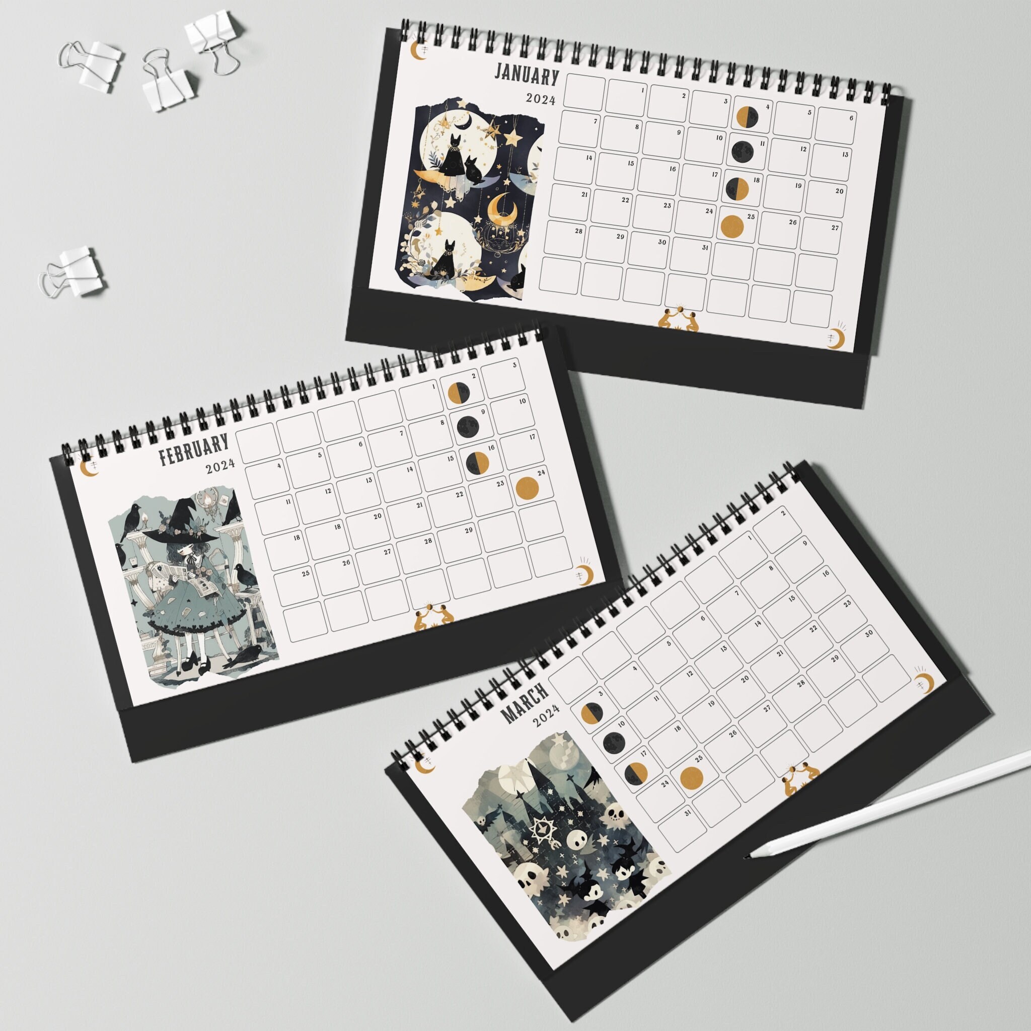 Moon Phase Calendar 2024 Desk Lunar Calendar 2024 Moon Phase Planner