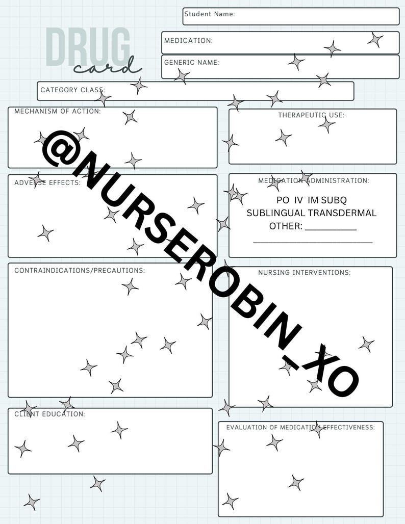 Drug Card Template (nursing School) (pharmacology Class) - Etsy