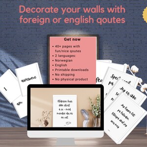 Norwegian templates, affirmations, quotes, english sayings printables, wall art, home decor