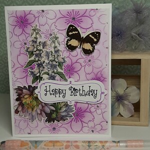 Birthday card, purple birthday card,  purple floral birthday card, purple embossed birthday card, purple and white birthday card