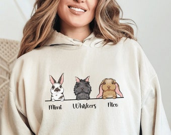 Custom Bunny Hoodie, Bunny Lover Pullover, Cute Rabbit Hoodie Gift, Personalized Bunny Hoodie Cute Pet Gift Bunny Mama Comfort Pullover Gift
