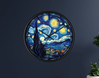 Stary Night Wall Clock Stained Glass Decor Wall Clock Home Decor Van Gogh Art Gift Clock, Indoor Art Clock, Unique Wall Clock Gift