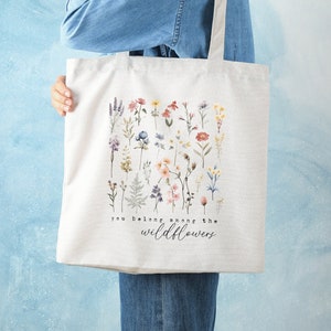 Borsa tote con fiori di campo, borsa tote con fiori di campo You Belong, borsa tote con fiori di campo carini e estetici, borsa per la spesa per amanti dei fiori, regalo per amanti dei fiori