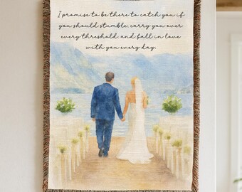 Benutzerdefinierte Hochzeit Gelübde Decke Personalisiertes gewebtes werfen Jahrestagsgeschenk für Paar mit Namen Datum handgeschriebener Brief Andenken