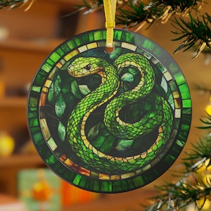 2025 Snake Year Christmas Ceramic Ornament Snake Fantasy Christmas Gift Cute Green Snake Christmas Ornament New Year Animal Ornament Gift