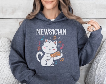 Violin and Cat Lover Hoodie, Violinist Sweatshirt, Cute Cat with Violin Sweater Gift, Music Lover Gift, Musician Hoodie, Violinist Teacher