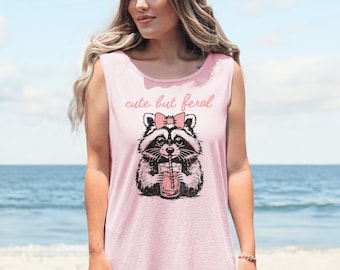 Camiseta sin mangas divertida y linda para mujer, con estampado de mapache salvaje, divertida camiseta gráfica para mujer, color cómodo, regalo divertido, ropa de calle rara