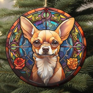 Chihuahua Christmas Ornament Stained Glass Aesthetic Dog Ornament Christmas Gift Family Christmas Tree Chihuahua Ornament Glass Design