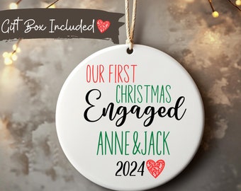 Verlobungsring Geschenk Keramik erstes Weihnachten Verlobtes Paar Ornament Benutzerdefinierte Weihnachtsverzierung für Paare, Hochzeitsgeschenk Verlobtes Paar