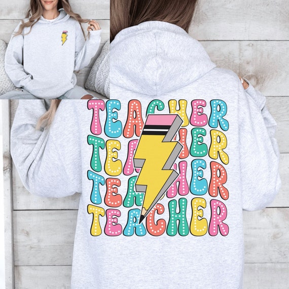 Sudadera con capucha para profesor: Rayo de lápiz colorido, ropa
