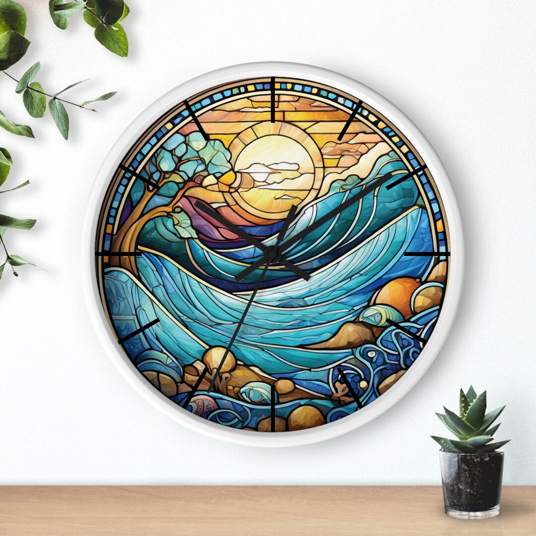 Stained Glass Nature Wall Clock Sea Inspired Wall Clock Stained Glass