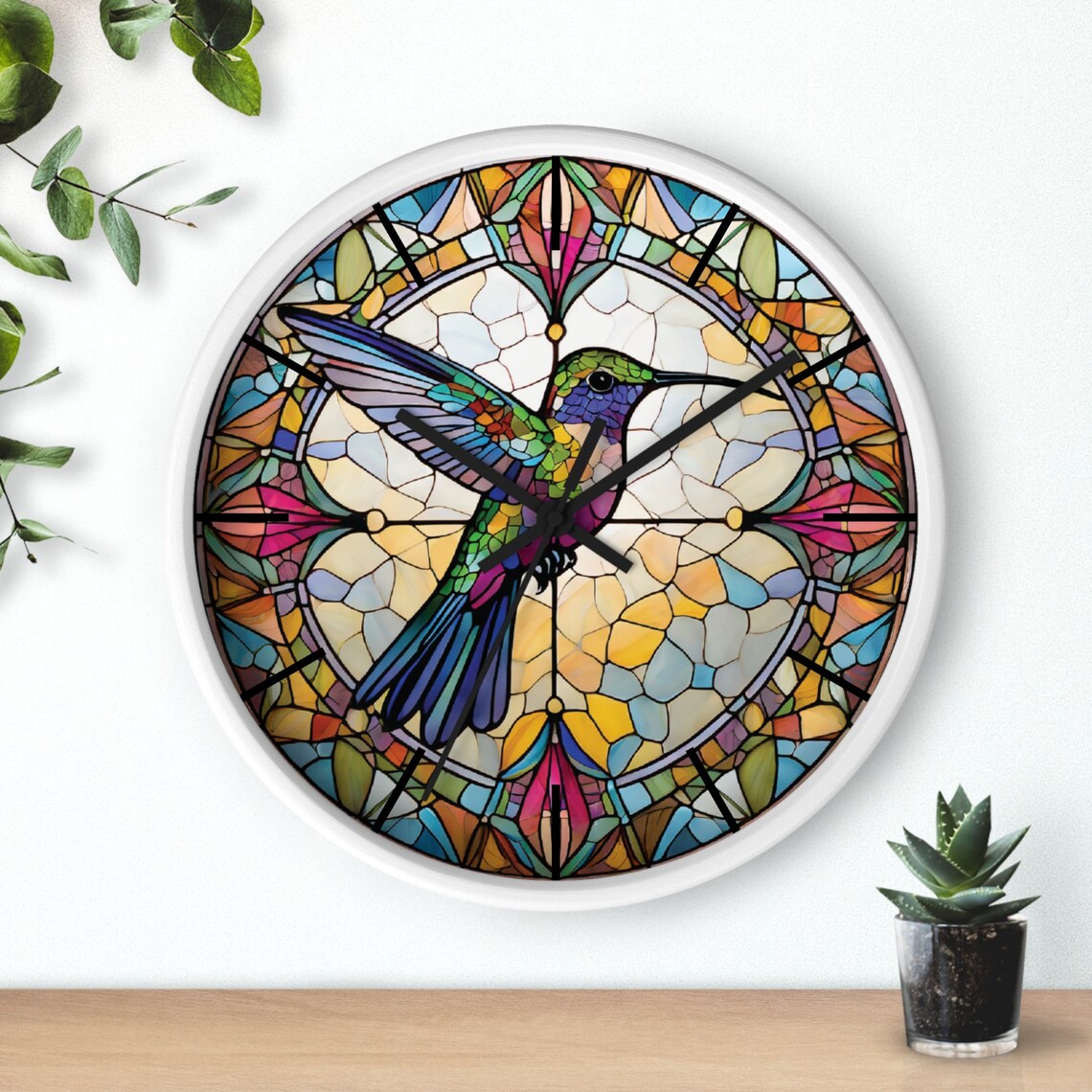 Hummingbird Wall Clock Birds Inspired Wall Clock Stained Glass ...