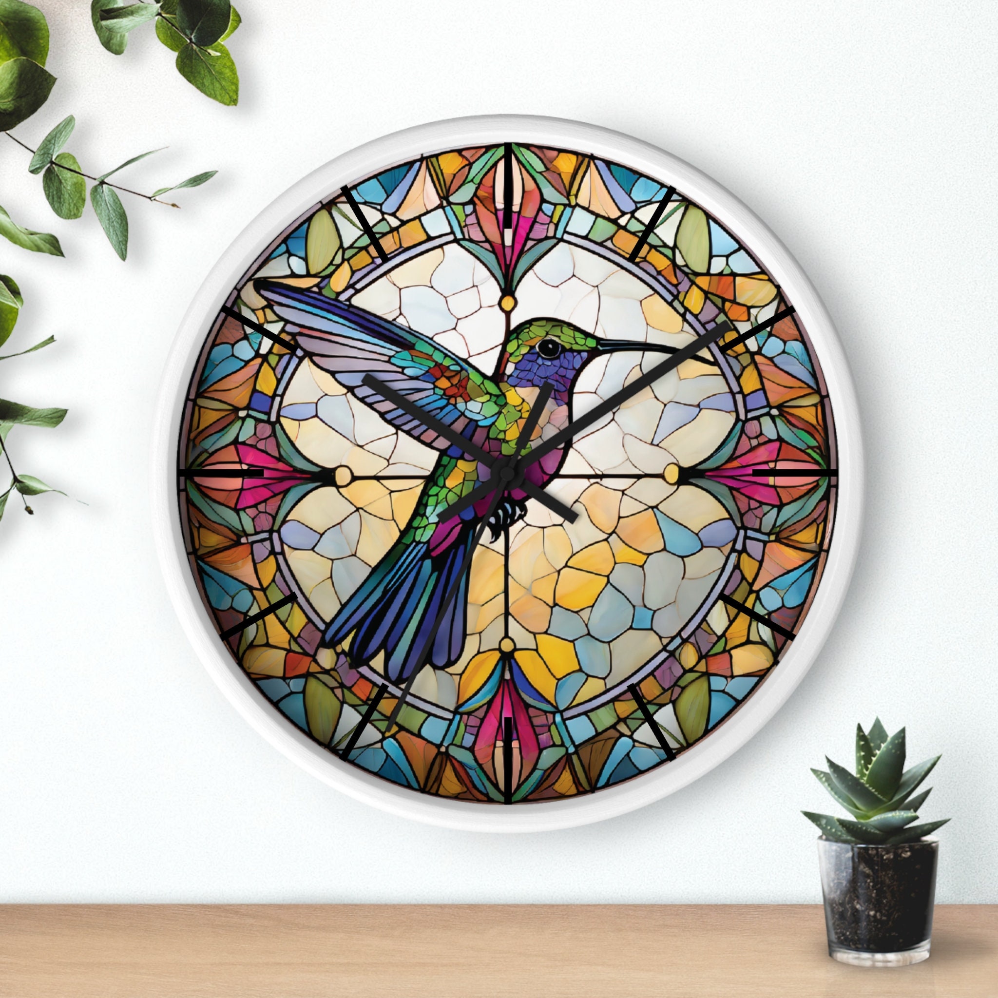 Hummingbird Wall Clock Birds Inspired Wall Clock Stained Glass ...