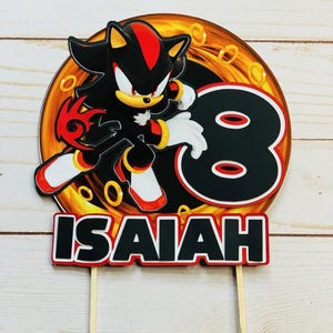 Custom Shadow the Hedgehog Cake Topper – Handmade with Cardstock – Personalized Name & Age – Sonic Birthday Party Decor