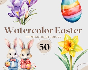 Paquete de acuarela de Pascua y primavera, imágenes prediseñadas de Pascua en acuarela, imágenes prediseñadas de acuarela, imágenes prediseñadas de primavera