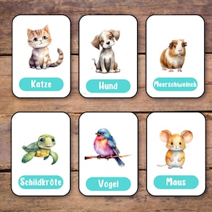 子供と大人向けのドイツ語の動物モチーフのフラッシュカード 24 枚、動物のカード、インデックスカード、モンテッソーリカード