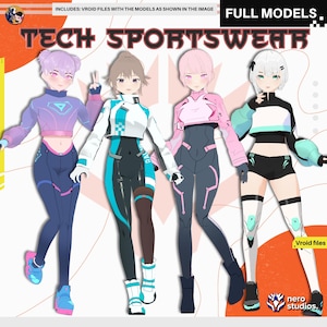4 Vroid models, Vtuber model, vroid rigging, vtuber assets, vroid clothes, hair and outfits presets all included in Vroid Studio files