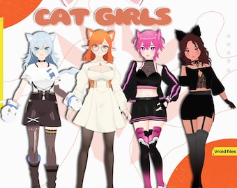 VRoid Cat Girls VTuber Models Set | Anime Nekomimi | Rigged Vroid Vollmodelle (.Vroid Dateien), Vroid Outfit und Zubehör