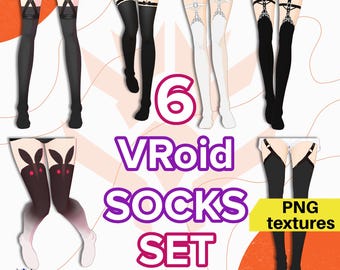 6 VRoid Socks | VRoid Clothing & Outfit PNG Texture Set