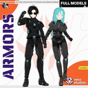 Vroid Armor Vtuber Model – Cyber Futuristic Full Outfit, Sci-fi VRoid Clothing Set, VRoid Ready Vtuber Model & Asset