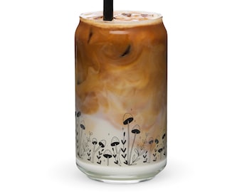 Copo Cogumelo | Copo de vidro em forma de lata | Copo de café gelado | Vidro cottagecore