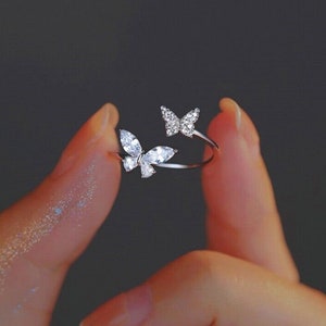 925 Sterling Silver Double Butterfly Adjustable Ring Womens Girls Jewellery image 1