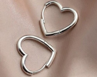 Womens Girls 925 Sterling Silver Love Heart Hoop Earrings Jewellery Gift