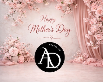Mother's Day Backdrop PNG, Pink Floral Photo Background, Happy Mother's Day Photography Backdrop Digital 14x14