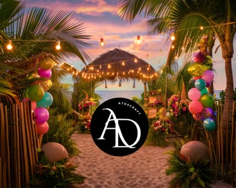 Tropical Birthday Beach Backdrop,Summer Digital Background,Background for Photo Shoots,Tropical Party Digital Backdrop,Balloons Backdrop