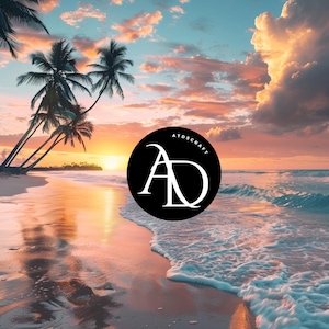 Tropical Beach Sunset with Palm Trees Overlay | Maternity Backdrop | Photoshop Digital Background for Portraits, Summer Background