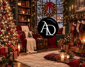 Christmas Backdrop, Cozy Christmas Living Room Photography Background, Christmas Mini Session, Family Holiday Digital Backdrop